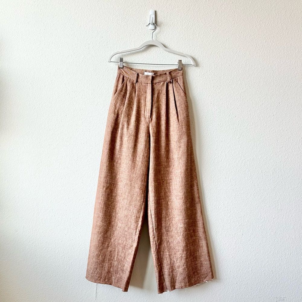 NWT Christy Lynn Women's Wide-Leg Cotton Linen Blend Pant in Clay Size 0